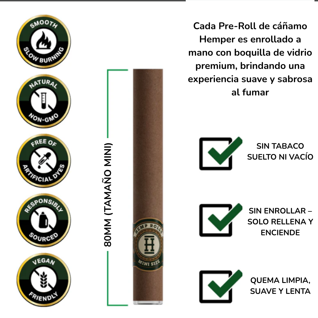 Hemper Mini Rolls Pre-Rolados + Boquilla de Vidrio x4 | Sabor Dulce