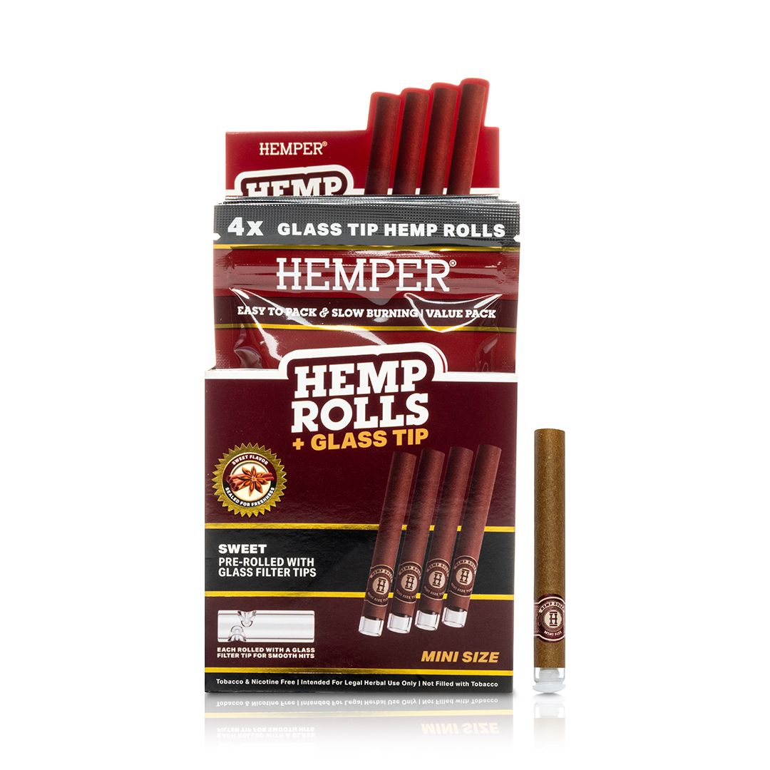 Hemper Mini Rolls Pre-Rolados + Boquilla de Vidrio x4 | Sabor Dulce