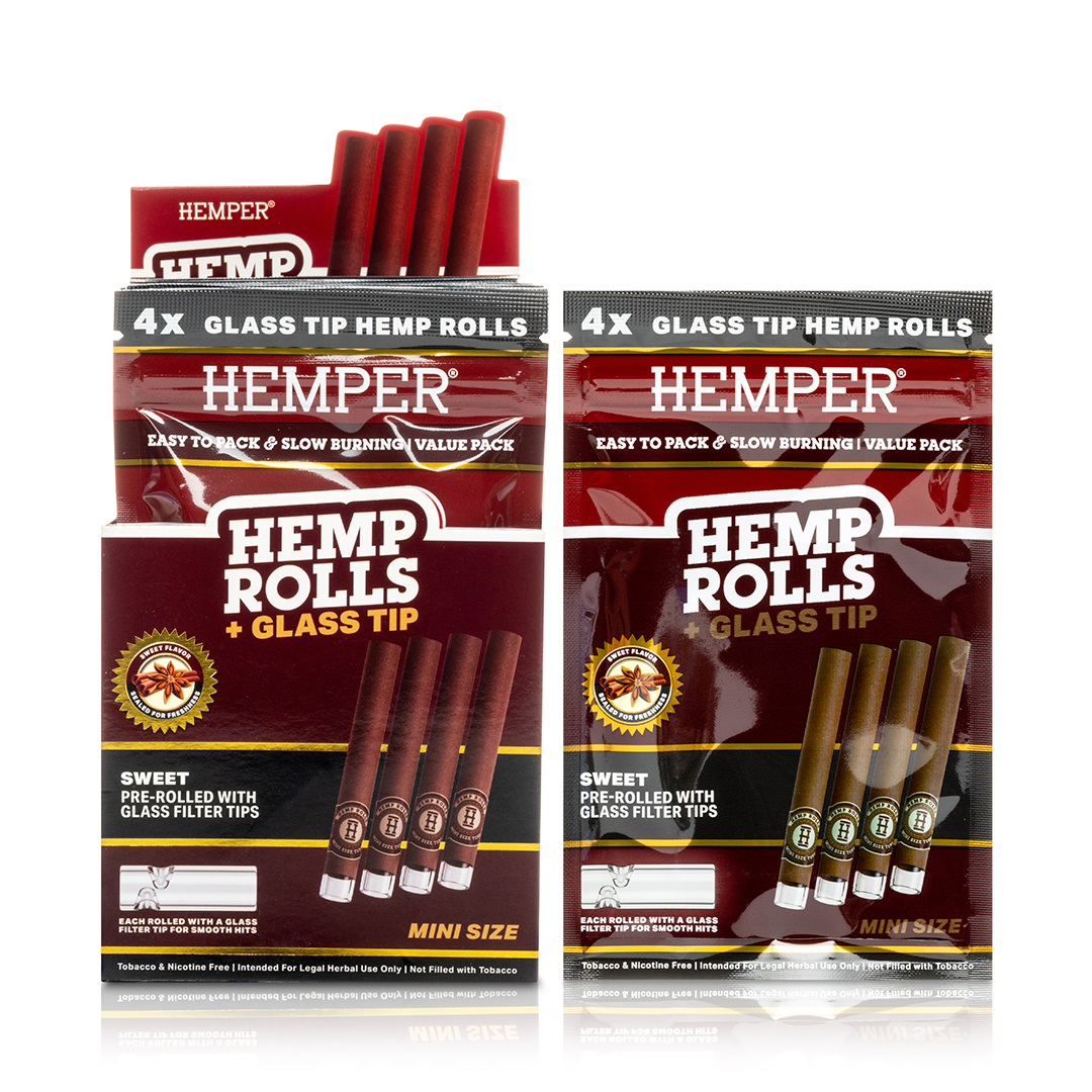 Hemper Mini Rolls Pre-Rolados + Boquilla de Vidrio x4 | Sabor Dulce