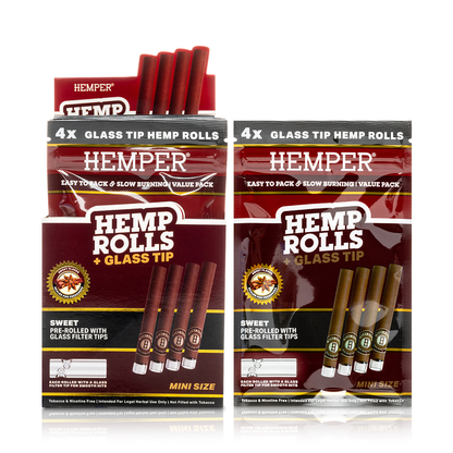 Hemper Mini Rolls Pre-Rolados + Boquilla de Vidrio x4 | Sabor Dulce