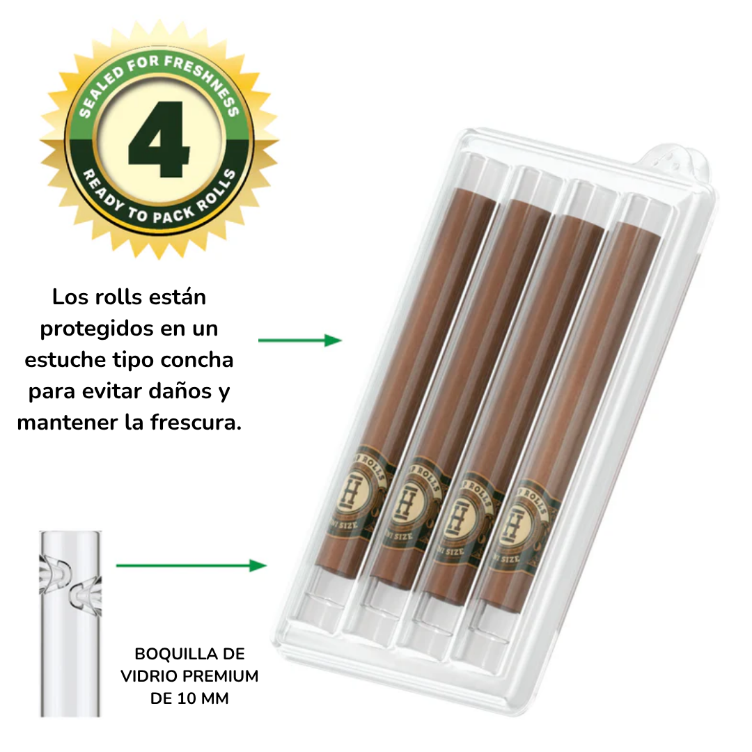 Hemper Mini Rolls Pre-Rolados + Boquilla de Vidrio x4 | Sabor Dulce
