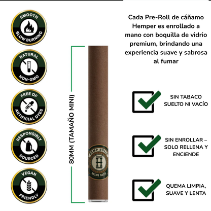 Hemper Mini Rolls Pre-Rolados + Boquilla de Vidrio x4 | Sabor Dulce